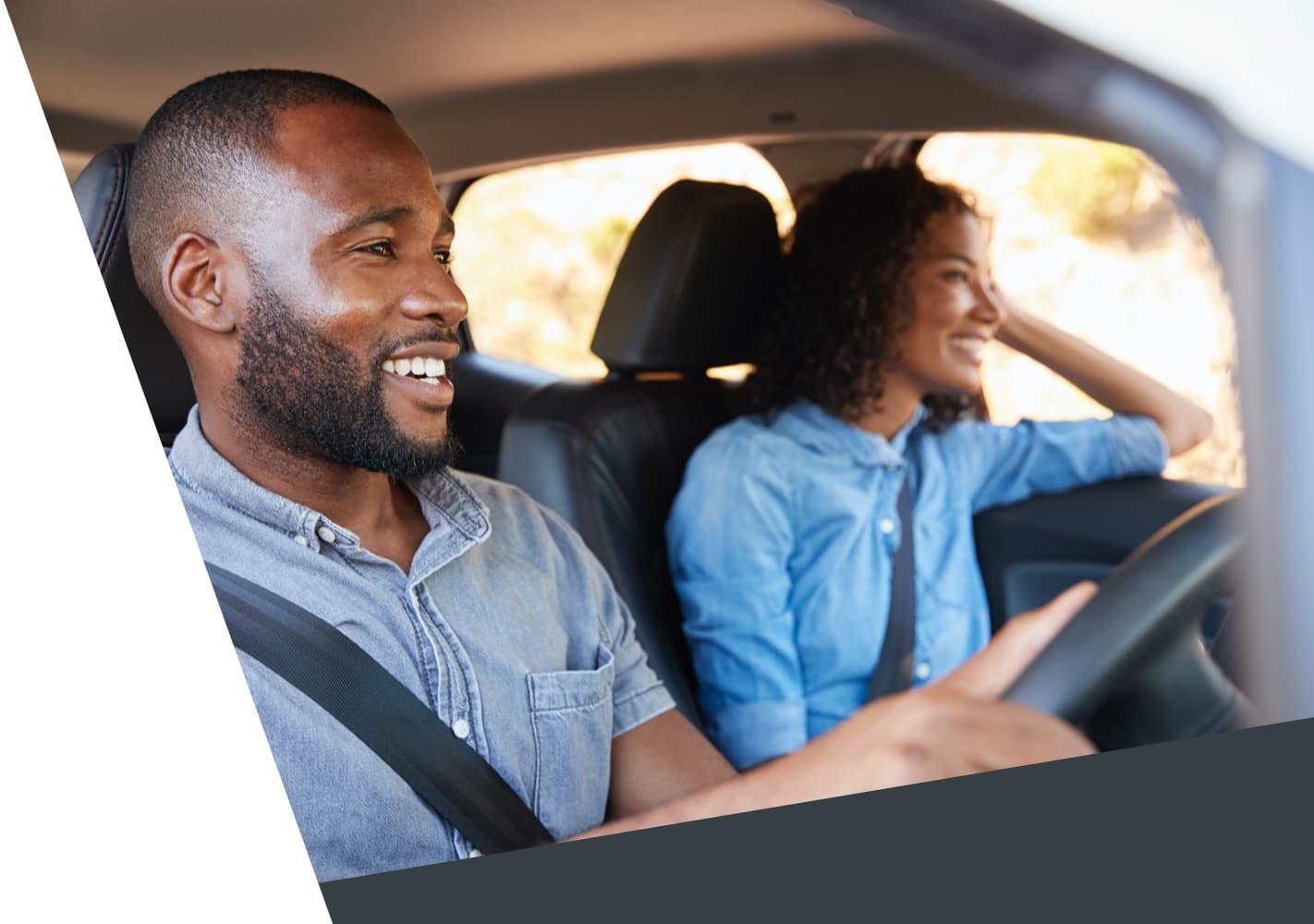 Happy couple driving a car